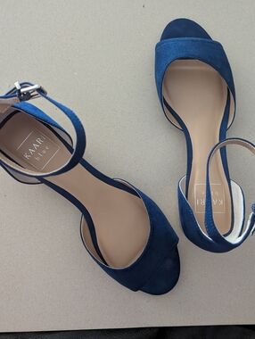 Kaari Blue Navy Suede Open-Toe Ankle Strap Sandals
